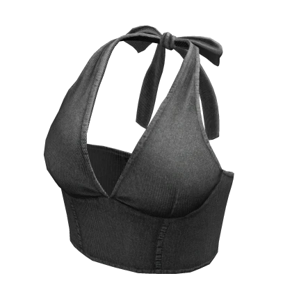 Gray Denim Hem Halter Neck Back Top Y2K Tee Shirt