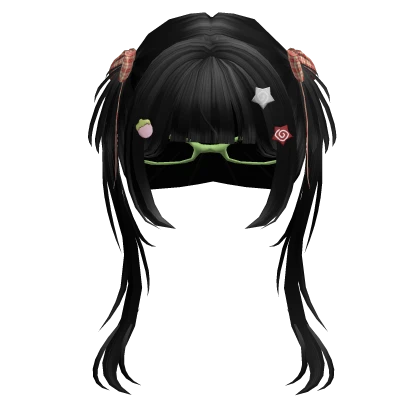 ♡ Igari Black Pigtails w/ Heart plaid Ribbon