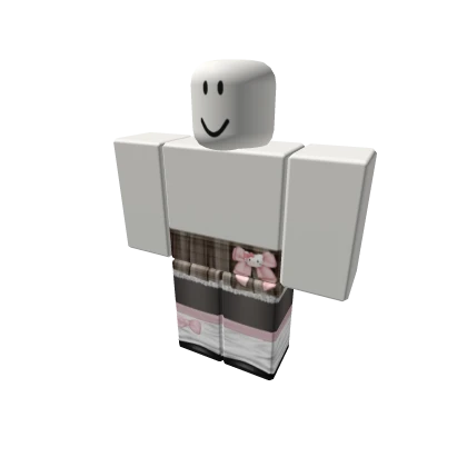 Cute Brown Plaid Skirt Blossom Pink Bow