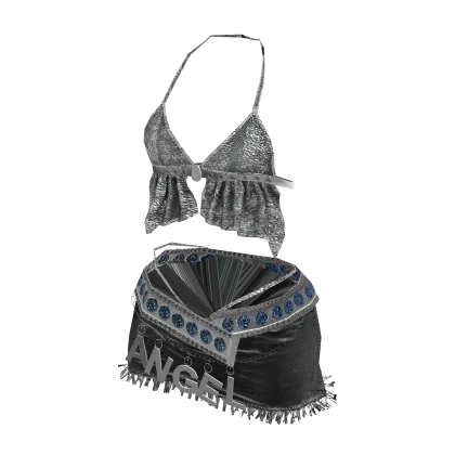 ʚ♡ɞ Y2K Two-Piece Silver Grey Sequin Outfit