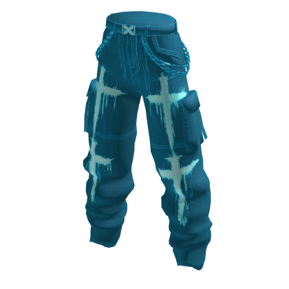 Grunge Y2K Cross Cargo Pants w/ Chains - Blue