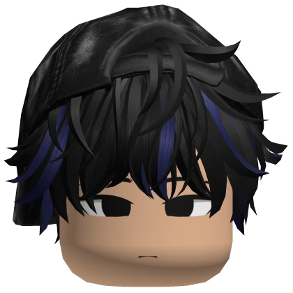 Black + Blue Messy Emo Hair Y2K Cap Anime Boy Face