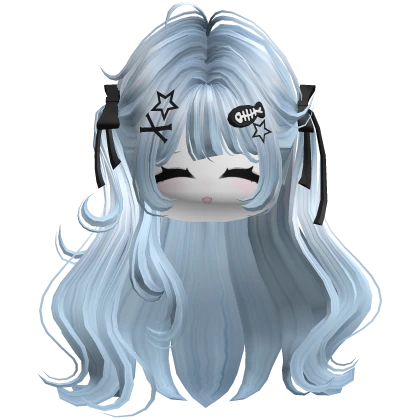 ♡ Cute Girl Pigtails w/ Hairclips & Face (Blue)