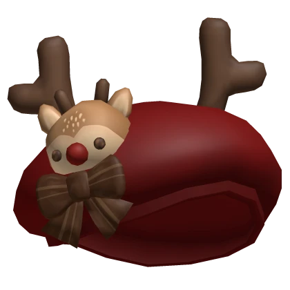 ♡ fluffy christmas reindeer beret in red