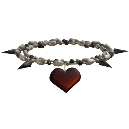 Chunky Pearl Spiky Red Heart Goth Necklace