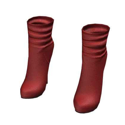 High Heel Leather Ankle Boots - Red