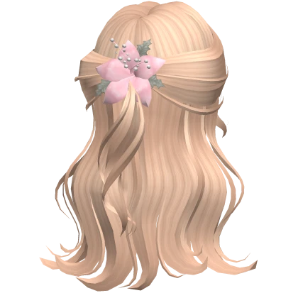 ♡ blonde half up wavy hair with pink flower