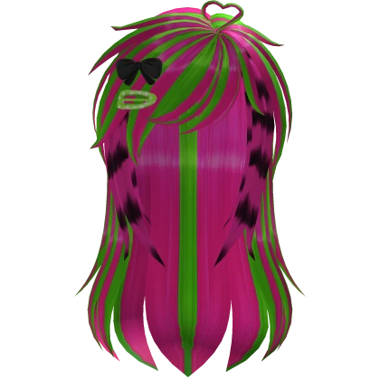 pink lime scene side bangs racoon tails bow clip