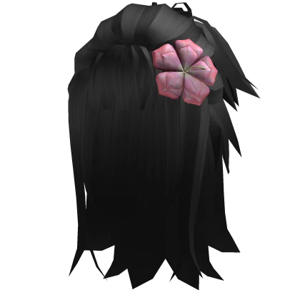 Black Wavy Anime Hair with Flower