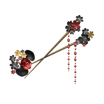 Harajuku Gyaru McBling Floral Chopsticks Black Red
