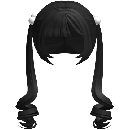 ♡ twirly coquette pigtails w/ pompoms hair black
