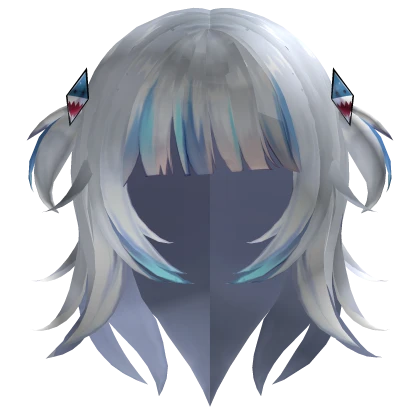 Gura Shark anime white blue pigtails hair low face