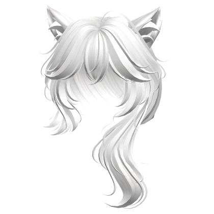 Fluffy Anime Hairstyle with Cat Ears (White)