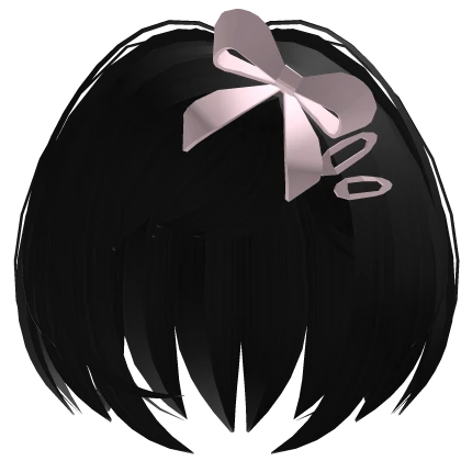 black anime bob cut w chibi bow