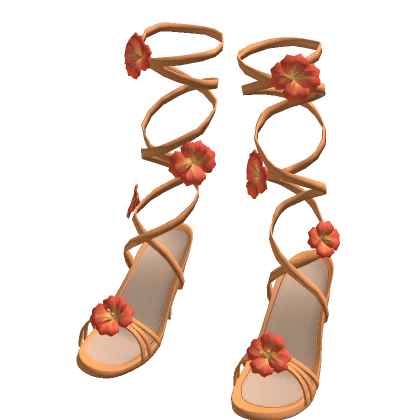 Summery Orange Lace Up Flower High Heels