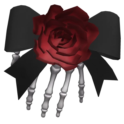 Skeleton Hand Red Rose Black Bow Lapel Pin 1.0