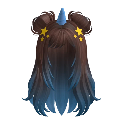 Brown Long Wavy Unicorn Hair w/ Stars - RBC