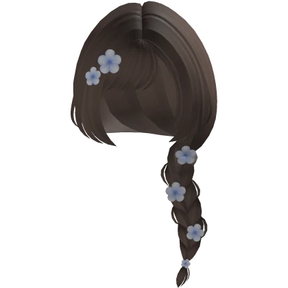 Pretty Brown Side Braid Hair with/ Blue Flowers