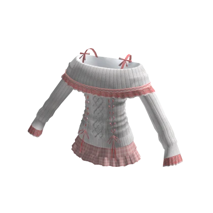 White and Red Plaid Off the Shoulder Sweater Dress