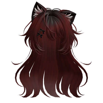 Dark Red Anime Cat Hair with Ribbons
