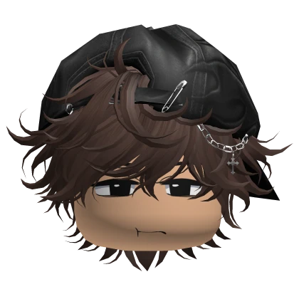 Brown Messy Emo Hair w/ Y2K Cap & Cute Boy Face
