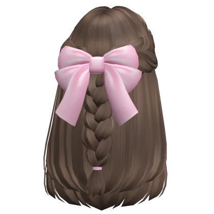 Long Straight Braided Updo Hair w/ Bow (Brown)