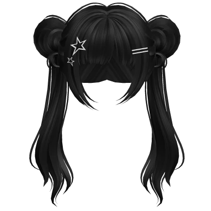 Long Anime Idol Twintails Black w/ Star clips