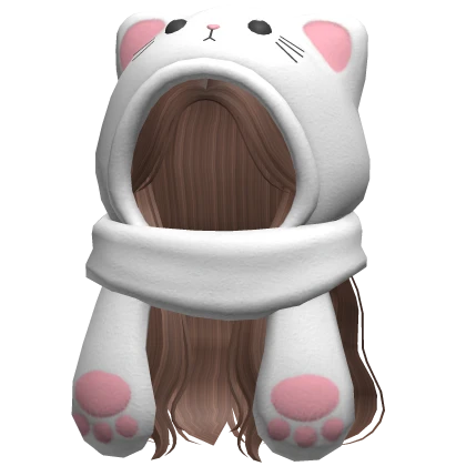 Flowy Hair with Cat Hoodie and Scarf in Brown