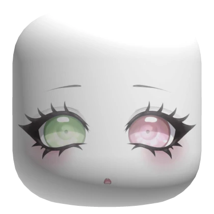 Cute Chibi Doll Face w/ Bicolored Green Pink Eyes