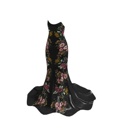 ♡ Strapless Pastel Floral Black Elegant Dress (V2)