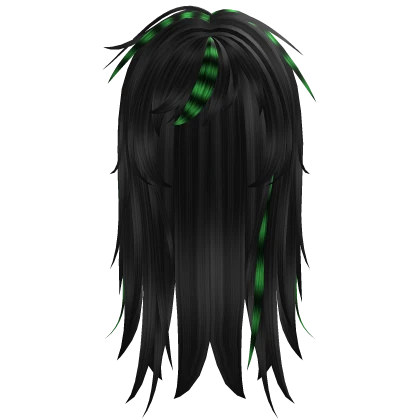 ☾ Scene Emo Black Messy Hair W/ Green Stripes