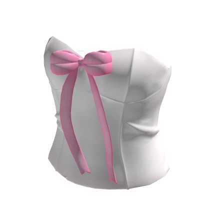 White Classic Corset Top With Pink Bow Ribbon