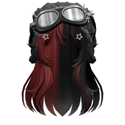 Red&Black Anime Long Hair w/ Y2K Goggles Ushanka