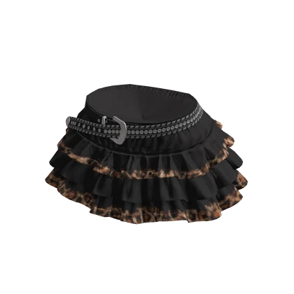 Y2K Gyaru Leopard Print Black Skirt w/ Belt