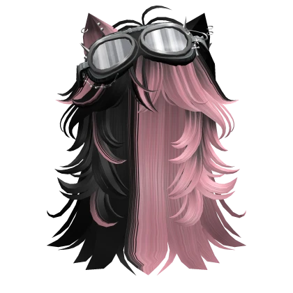 Pink&Black Anime cat hair w/ Y2K Goggles