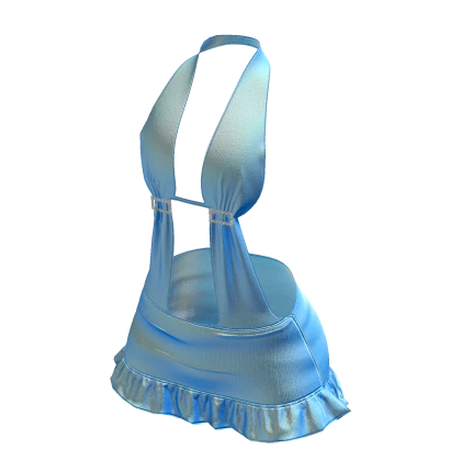 2000s blue buckled opened halter dress