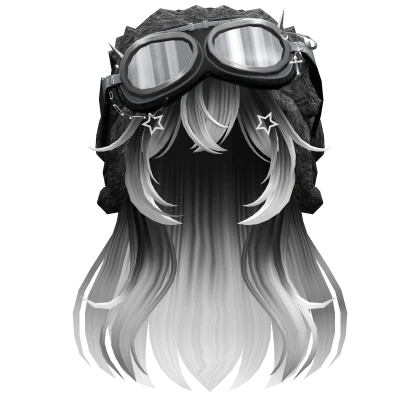 Black&White Anime Long Hair w/ Y2K Goggles Ushanka