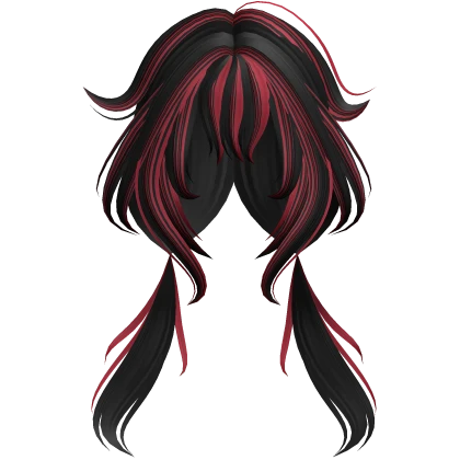 Fox Tips Anime Bangs Messy Pigtails Black and Red