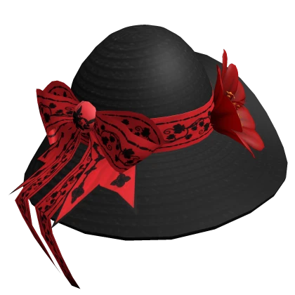 Black Wide Brim Elegant Lady Sun Hat + Red Flower