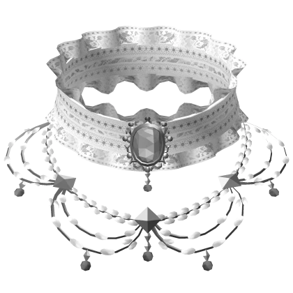 gothic ruffle choker w gem + necklace 3.0 white