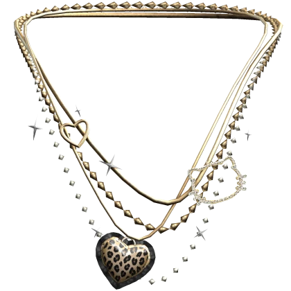 2000s Rhinestone Gold Gyaru Leopard Print Necklace