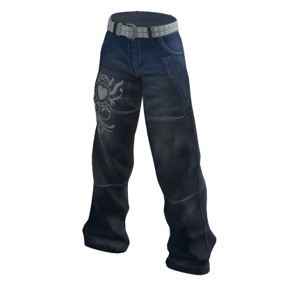 Y2K Punk Grunge Vintage Jeans w White Belt