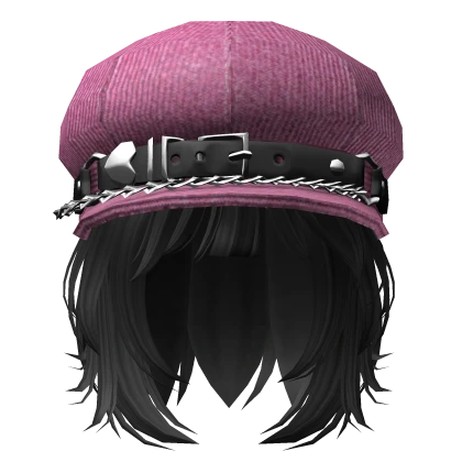 Messy Short Hair w/ Grunge Cap Chains in Black