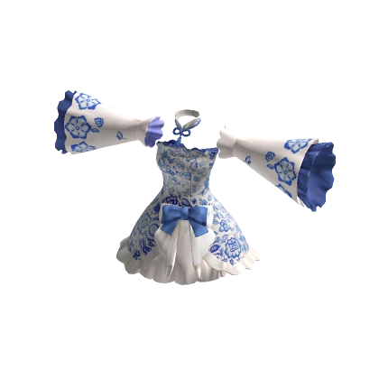 ✨Anime Blue Porcelain Floral Bowtie Ruffle Skirt