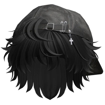 Messy Anime Boy Hair w/ Y2K Distressed Hat (Black)