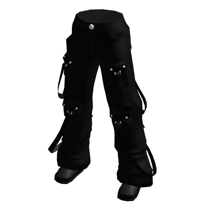 Y2K Black Cargo Pants with Strap