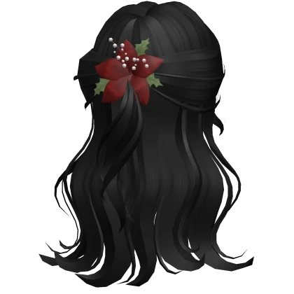 ♡ black half up wavy hair with christmas flower