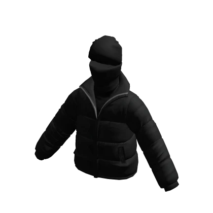 Puffer Jacket w/ Neck Scarf & Beanie - Black