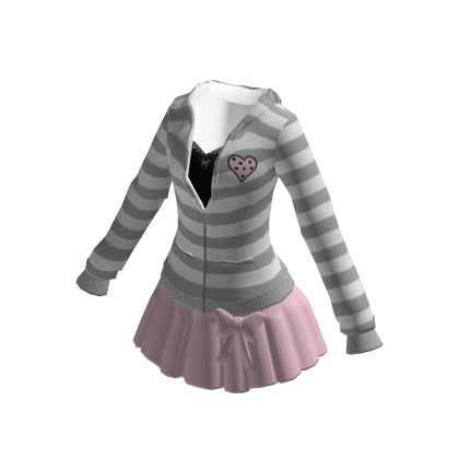 Gray Striped Jacket Pink Pleated Skirt Outfit