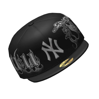 Black NY Fitted Flames Cap (Sideways)